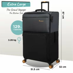 Duo-Tone - Extra Large (Pewter & Black) -IT Luggage Sales Shop Duo Tone XLarge Black dims weights