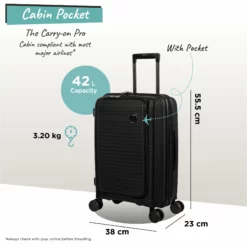 IT Luggage Spontaneous II - Cabin With Pocket (Black) -IT Luggage Sales Shop Spontaneous Cabin Pocket blk dims weights