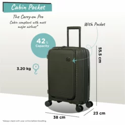 IT Luggage Spontaneous II - Cabin With Pocket (Olive Night) -IT Luggage Sales Shop Spontaneous Cabin Pocket olive dims weights
