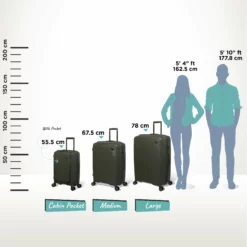 IT Luggage Spontaneous II - 3pc Set (Olive Night) -IT Luggage Sales Shop Spontaneous Set Pocket olive Relative Size